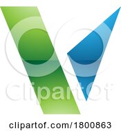 Poster, Art Print Of Green And Blue Glossy Geometrical Shaped Letter V Icon