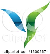 Poster, Art Print Of Green And Blue Glossy Diving Bird Shaped Letter Y Icon