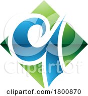 Poster, Art Print Of Green And Blue Glossy Diamond Shaped Letter Q Icon