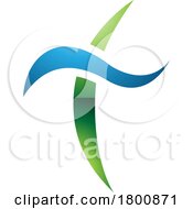 Green And Blue Glossy Curvy Sword Shaped Letter T Icon