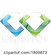 Green And Blue Glossy Cornered Shaped Letter W Icon