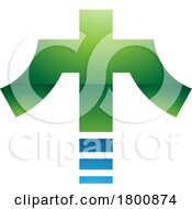 Poster, Art Print Of Green And Blue Glossy Cross Shaped Letter T Icon