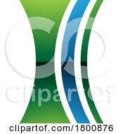 Green And Blue Glossy Concave Lens Shaped Letter I Icon