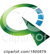Poster, Art Print Of Green And Blue Glossy Clock Shaped Letter Q Icon