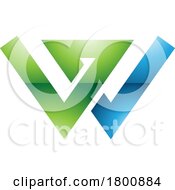Green And Blue Glossy Letter W Icon With Intersecting Lines