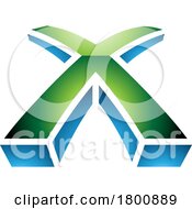Green And Blue Glossy 3d Shaped Letter X Icon