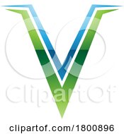 Poster, Art Print Of Green And Blue Glossy Spiky Shaped Letter V Icon