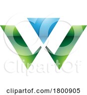 Poster, Art Print Of Green And Blue Glossy Triangle Shaped Letter W Icon