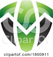 Poster, Art Print Of Green And Black Glossy Shield Shaped Letter T Icon