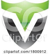 Poster, Art Print Of Green And Black Glossy Shield Shaped Letter V Icon
