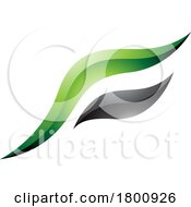 Green And Black Glossy Flying Bird Shaped Letter F Icon