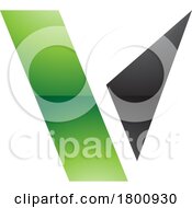 Poster, Art Print Of Green And Black Glossy Geometrical Shaped Letter V Icon