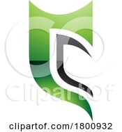 Poster, Art Print Of Green And Black Glossy Half Shield Shaped Letter C Icon