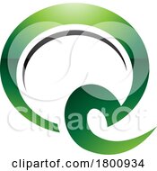 Green And Black Glossy Hook Shaped Letter Q Icon