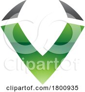 Green And Black Glossy Horn Shaped Letter V Icon