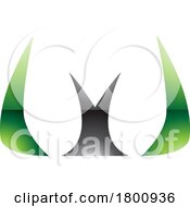 Green And Black Glossy Horn Shaped Letter W Icon