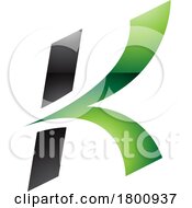 Poster, Art Print Of Green And Black Glossy Italic Arrow Shaped Letter K Icon