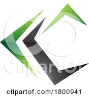 Poster, Art Print Of Green And Black Glossy Letter C Icon With Pointy Tips