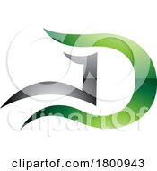 Green And Black Glossy Letter D Icon With Wavy Curves