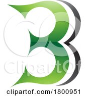 Poster, Art Print Of Green And Black Curvy Glossy Letter B Icon Resembling Number 3