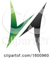Green And Black Glossy Arrow Shaped Letter H Icon