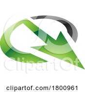 Green And Black Glossy Arrow Shaped Letter Q Icon