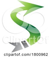 Poster, Art Print Of Green And Black Glossy Arrow Shaped Letter S Icon