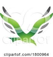 Poster, Art Print Of Green And Black Glossy Bird Shaped Letter V Icon