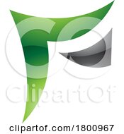 Green And Black Wavy Glossy Paper Shaped Letter F Icon