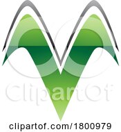 Green And Black Glossy Wing Shaped Letter V Icon