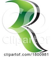 Poster, Art Print Of Green And Black Glossy Wavy Shaped Letter R Icon