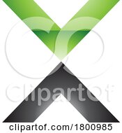 Poster, Art Print Of Green And Black Glossy V Shaped Letter X Icon