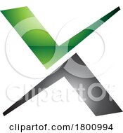 Green And Black Glossy Tick Shaped Letter X Icon