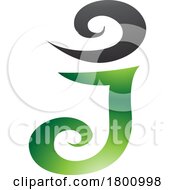Poster, Art Print Of Green And Black Glossy Swirl Shaped Letter J Icon