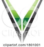 Poster, Art Print Of Green And Black Glossy Striped Shaped Letter V Icon