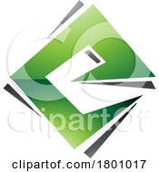 Green And Black Glossy Square Diamond Letter E Icon