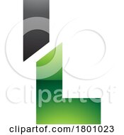 Green And Black Glossy Split Shaped Letter L Icon