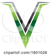 Poster, Art Print Of Green And Black Glossy Spiky Shaped Letter V Icon