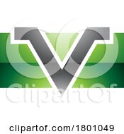 Green And Black Glossy Rectangle Shaped Letter V Icon