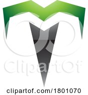 Poster, Art Print Of Green And Black Glossy Letter T Icon With Pointy Tips