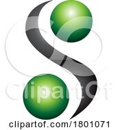 Green And Black Glossy Letter S Icon With Spheres