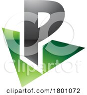 Green And Black Glossy Letter P Icon With A Triangle
