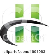 Green And Black Glossy Letter H Icon With Vertical Rectangles And A Swoosh