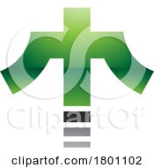 Green And Black Glossy Cross Shaped Letter T Icon