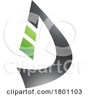 Poster, Art Print Of Green And Black Glossy Curved Strip Shaped Letter D Icon