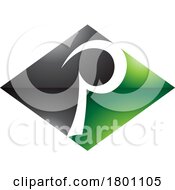 Poster, Art Print Of Green And Black Glossy Horizontal Diamond Letter P Icon