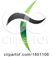 Green And Black Glossy Curvy Sword Shaped Letter T Icon