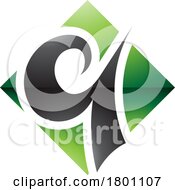 Poster, Art Print Of Green And Black Glossy Diamond Shaped Letter Q Icon