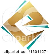 Golden And Green Glossy Square Diamond Letter E Icon