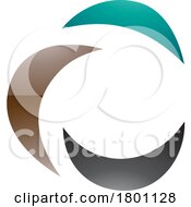 Poster, Art Print Of Brown Black And Persian Green Glossy Crescent Shaped Letter C Icon